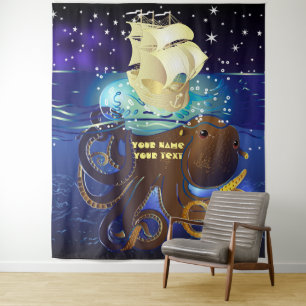 Kraken Groß und Caravella Wandteppich