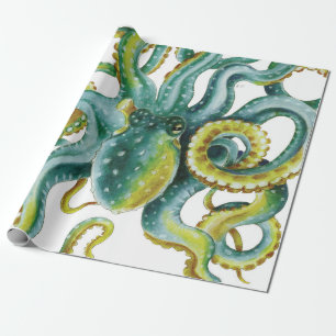 Kraken-grüne Aquarell-Kunst Geschenkpapier