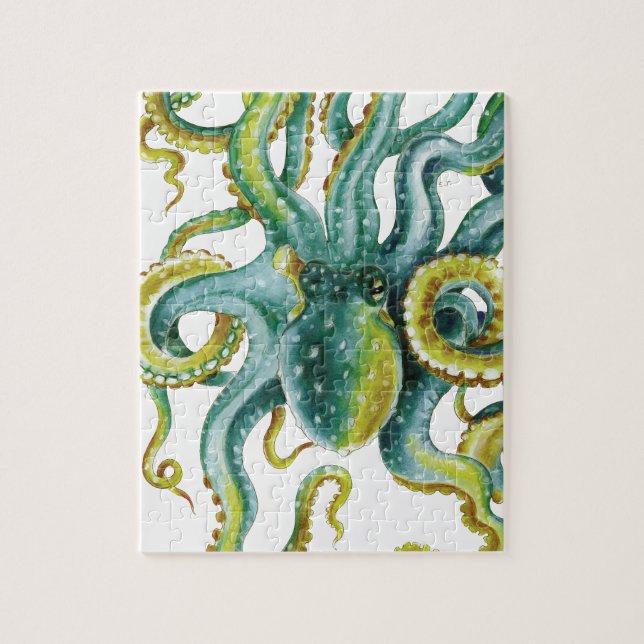 Kraken-grüne Aquarell-Kunst Puzzle (Vertikal)