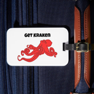 Kraken haben Spaß Retro roter Oktopus Cartoon Gepäckanhänger