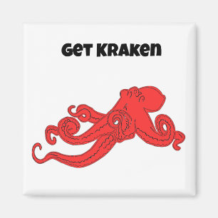 Kraken haben Spaß Retro roter Oktopus Cartoon Magnet