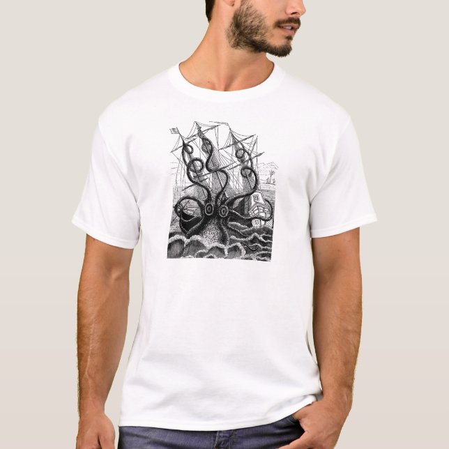 Kraken/Krake Eatting ein Piraten-Schiff, T-Shirt (Vorderseite)