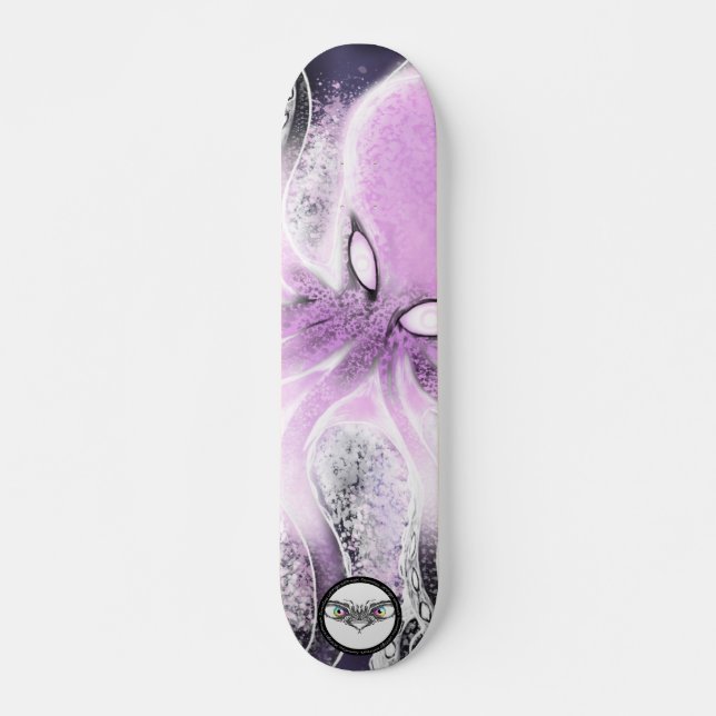 Kraken lila rosa weiße Spritzer Dunkles Wasser Skateboard (Vorne)