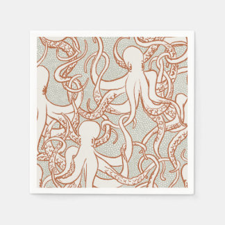 Kraken-Linienkunst | Servietten (Orange & Grau)