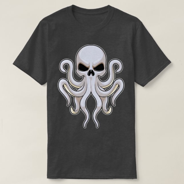 Kraken mit 8 Armen Schädel T-Shirt (Design vorne)