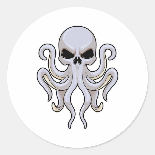 Kraken mit 8 Armen und Schädel Runder Aufkleber (Vorderseite)