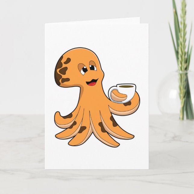 Kraken mit Kaffeetasse Karte (Vorderseite)