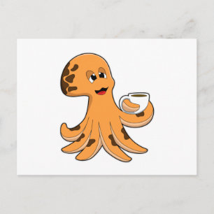 Kraken mit Kaffeetasse Postkarte
