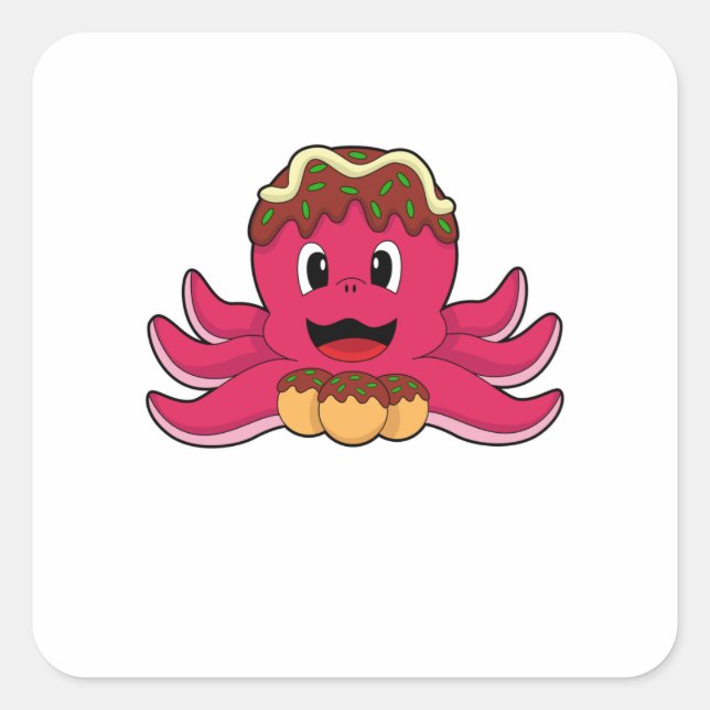 Kraken mit Kuchen Quadratischer Aufkleber (Vorderseite)