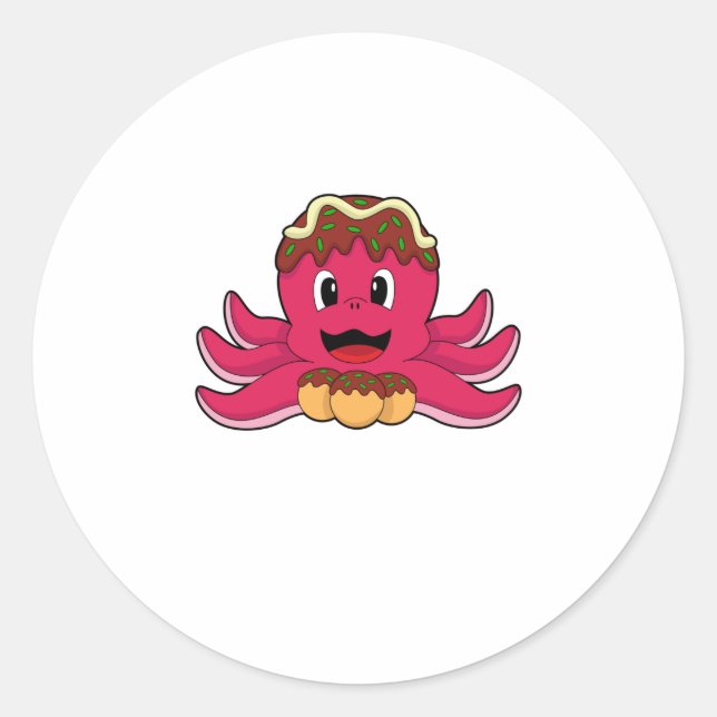 Kraken mit Kuchen Runder Aufkleber (Vorderseite)