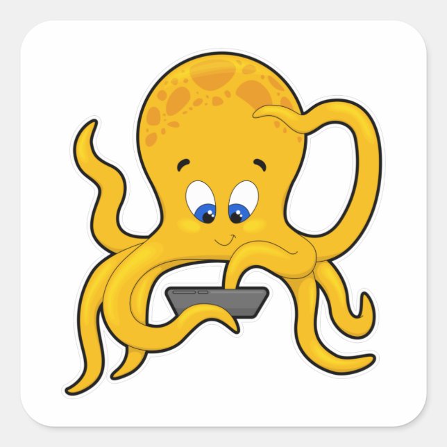 Kraken mit Laptop Quadratischer Aufkleber (Vorderseite)