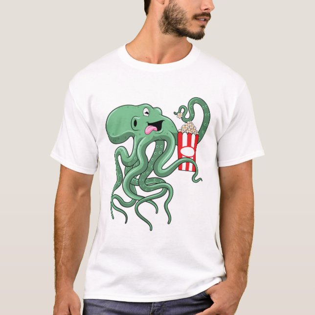 Kraken mit Popcorn T-Shirt (Vorderseite)
