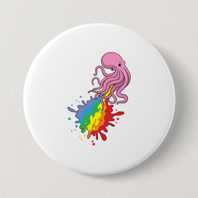 Kraken mit Regenbogen Button (Vorderseite)