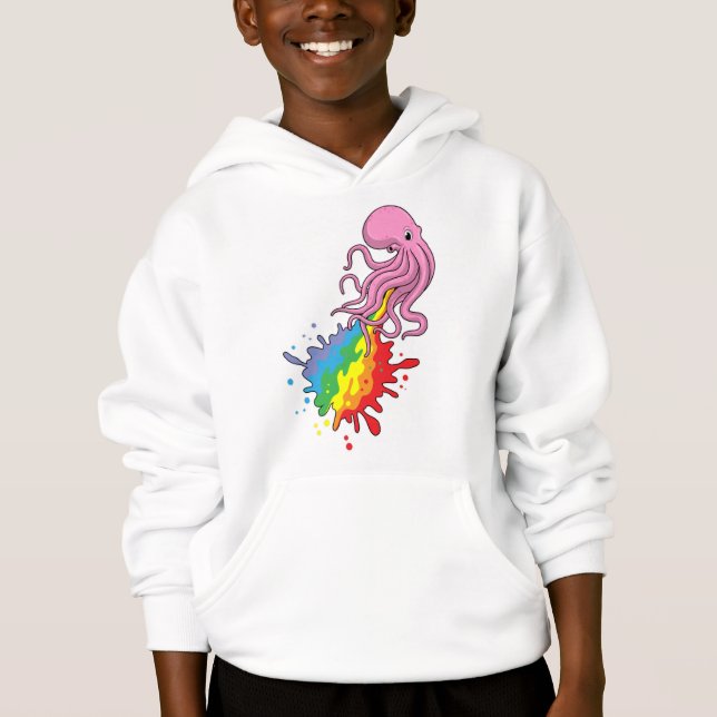 Kraken mit Regenbogen Hoodie (Vorderseite)