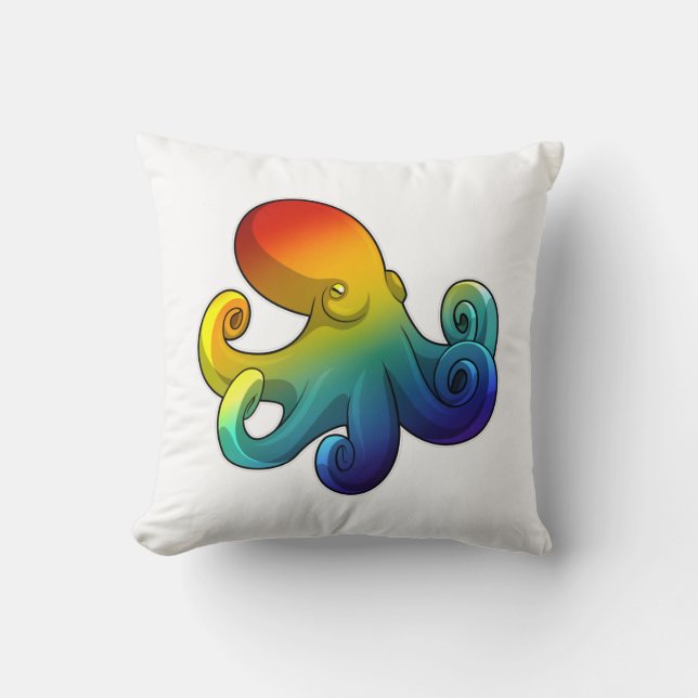 Kraken mit Regenbogen Kissen (Vorderseite)