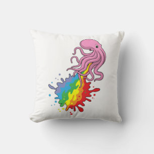 Kraken mit Regenbogen Kissen