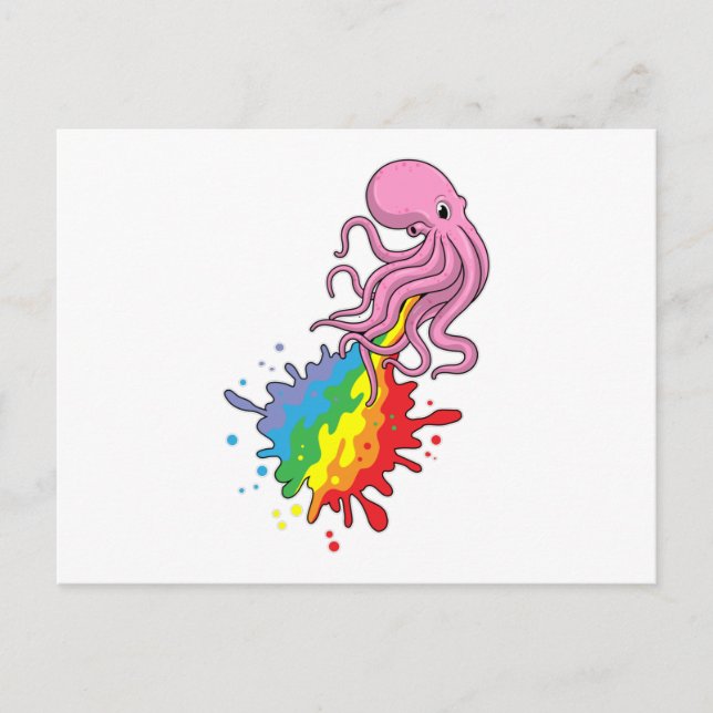 Kraken mit Regenbogen Postkarte (Vorderseite)