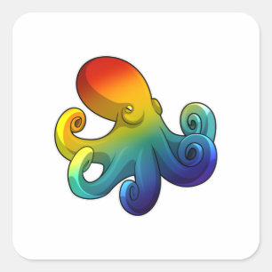 Kraken mit Regenbogen Quadratischer Aufkleber