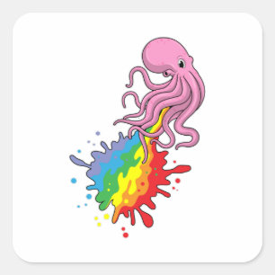 Kraken mit Regenbogen Quadratischer Aufkleber