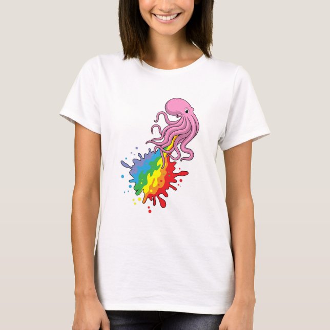 Kraken mit Regenbogen T-Shirt (Vorderseite)