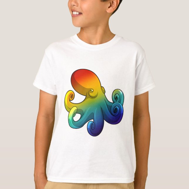 Kraken mit Regenbogen T-Shirt (Vorderseite)