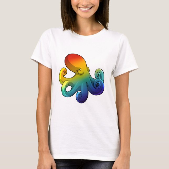 Kraken mit Regenbogen T-Shirt (Vorderseite)