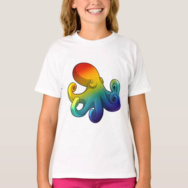 Kraken mit Regenbogen T-Shirt (Vorderseite)