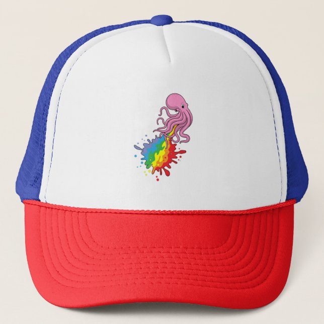 Kraken mit Regenbogen Truckerkappe (Vorderseite)