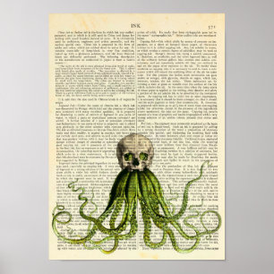 Kraken mit Schädel, Gotik, Horror, Tintenfisch Art Poster