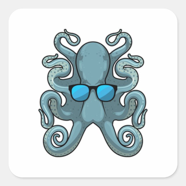 Kraken mit Sonnenbrille Quadratischer Aufkleber (Vorderseite)