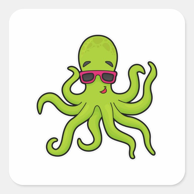 Kraken mit Sonnenbrille Quadratischer Aufkleber (Vorderseite)