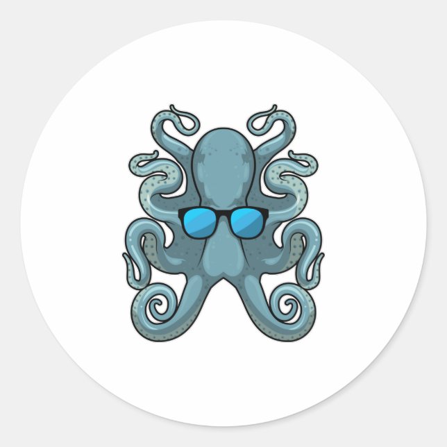 Kraken mit Sonnenbrille Runder Aufkleber (Vorderseite)