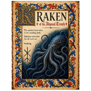Kraken, mittelalterliche Bestiarien-Kunst Postkarte