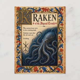 Kraken, mittelalterliche Bestiarien-Kunst Postkarte