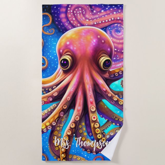Kraken Octopus mit Personalisiertem Namen Strandtuch (Vorderseite)