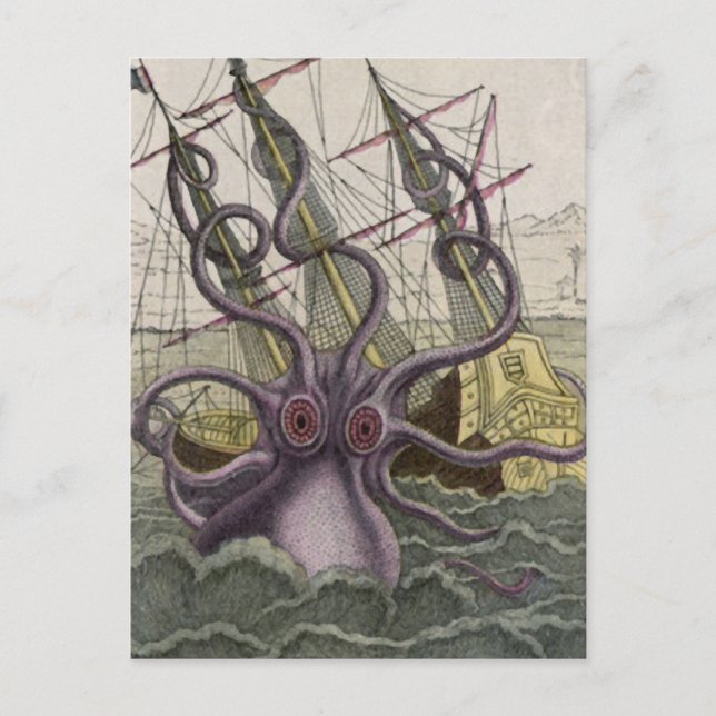 Kraken/Oktopus, die ein Piratenschiff essen, Farbe Postkarte (Vorderseite)