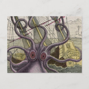 Kraken/Oktopus, die ein Piratenschiff essen, Farbe Postkarte