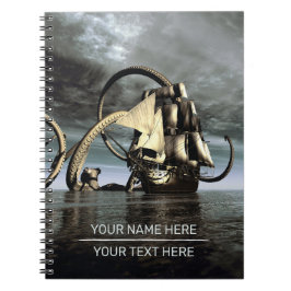 Kraken. Riesiger Oktopus, der ein Piratenschiff ve Notizblock