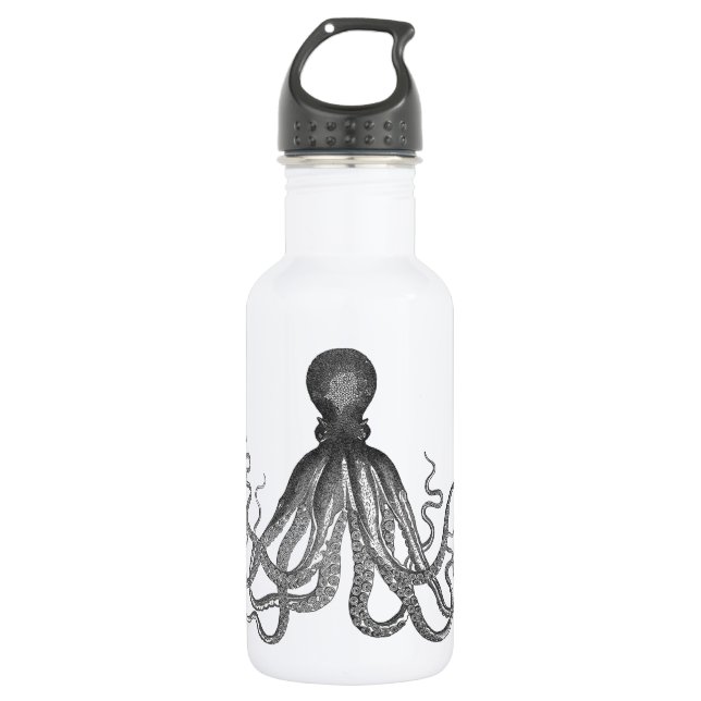 Kraken - schwarze riesige Krake/Cthulu Edelstahlflasche (Vorderseite)