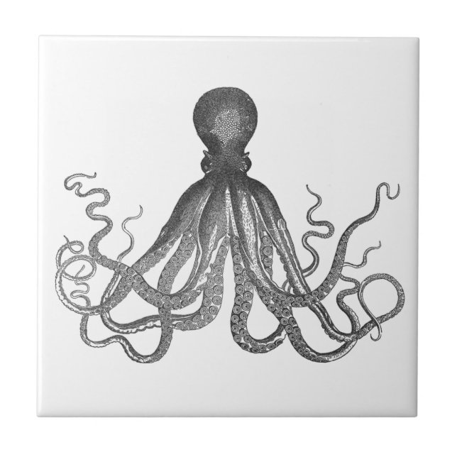 Kraken - Schwarzer Riesenoktopus Tile Fliese (Vorderseite)
