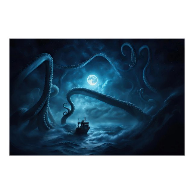 Kraken Sea Monster Fishing Boat Nautic Poster (Vorderseite)