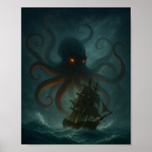 Kraken-Seemonster Dark-Fantasy-Plakat Poster
