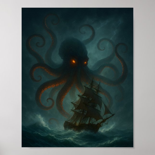 Kraken-Seemonster Dark-Fantasy-Plakat Poster (Vorne)