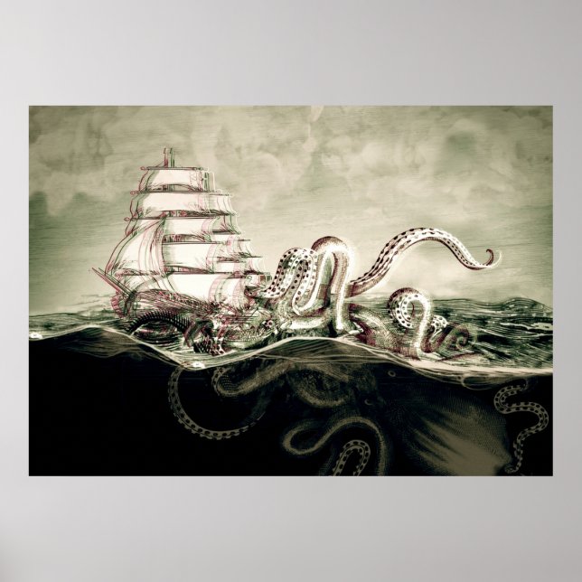 Kraken Siebdruck Poster (Vorne)