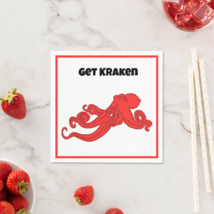 Kraken-Spaß Retro-Rot-Oktopus-Cartoon Serviette