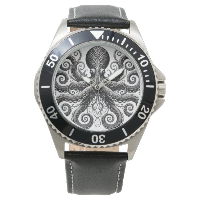 Kraken Steampunk Octopus Verziert Black Armbanduhr (Vorderseite)
