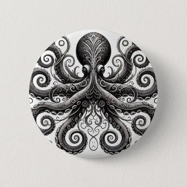 Kraken Steampunk Octopus Verziert Black Button (Vorderseite)