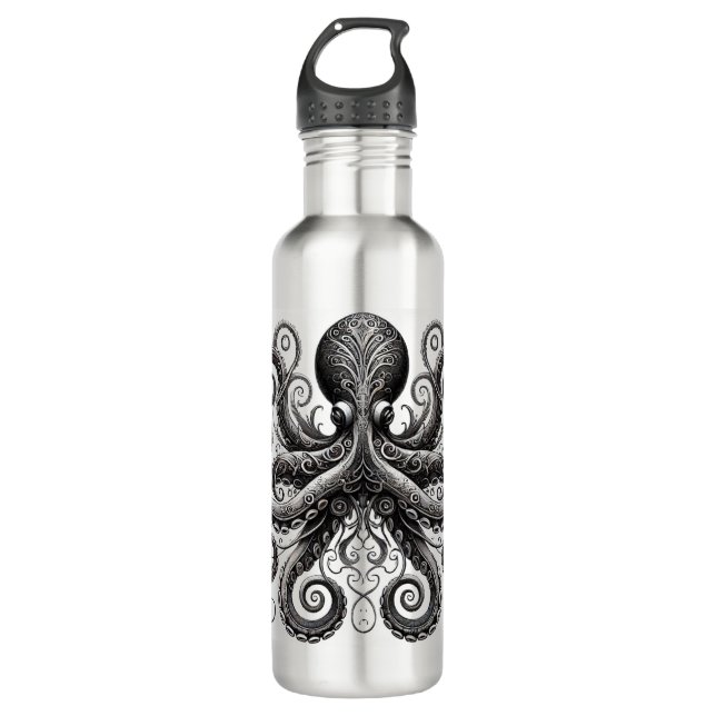 Kraken Steampunk Octopus Verziert Black Edelstahlflasche (Vorderseite)