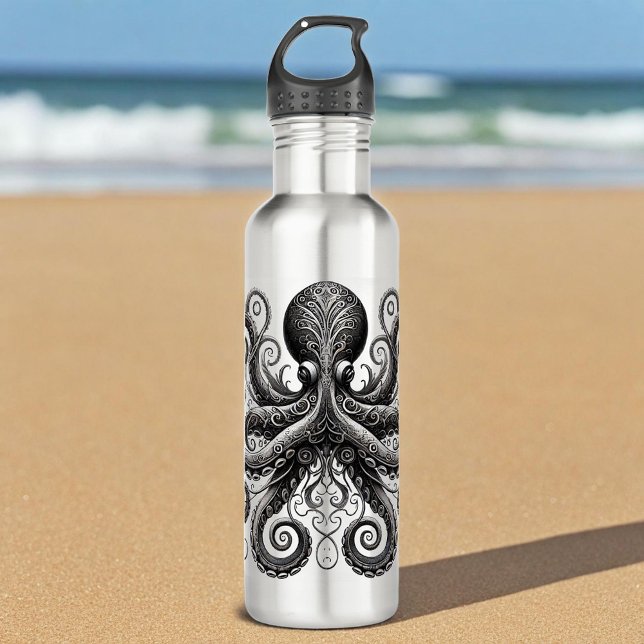 Kraken Steampunk Octopus Verziert Black Edelstahlflasche (Von Creator hochgeladen)