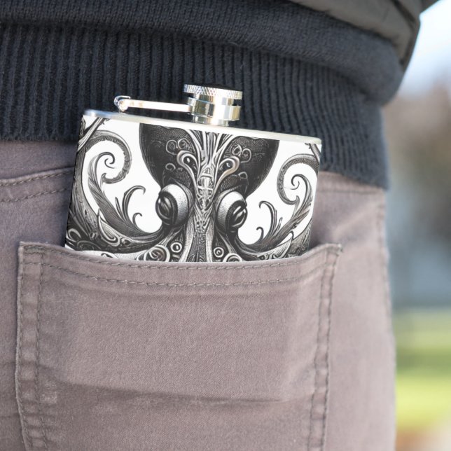 Kraken Steampunk Octopus Verziert Black Flachmann (Beispiel)